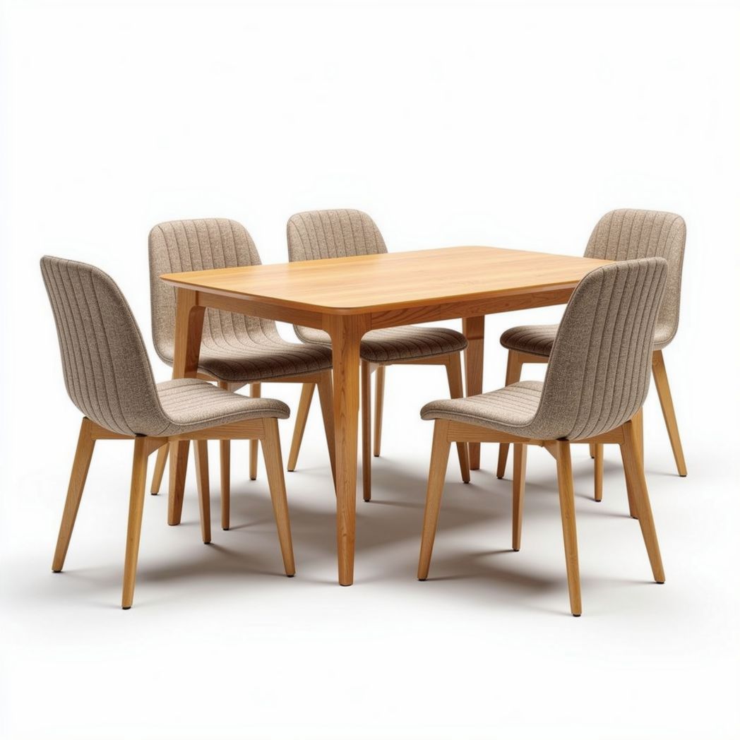 Eettafel van hout voor de eetkamer met zes bijpassende stoelen - 150 x 90 x 75cm